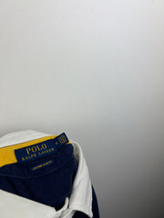 Ralph Lauren embroidery yellow patch-logo long sleeve striped polo navy/yellow