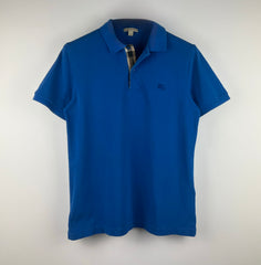 Burberry Checked Nova embroidered blue equestrian knight short sleeve polo blue