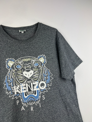 Kenzo printed tiger face graphic logo short sleeve tee grey