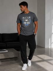 Kenzo printed tiger face graphic logo short sleeve tee grey