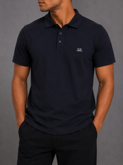 C.P. Company embroidery monogram patch-logo short polo navy