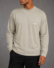 Essentials Fear Of God logo-flocked oversize cotton jersey long sleeve tee neutrals