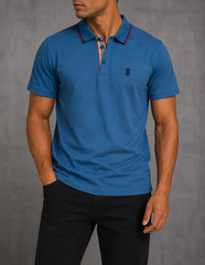 Burberry iconic checked embroidery black patch-logo short polo blue