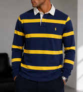 Ralph Lauren embroidery yellow patch-logo long sleeve striped polo navy/yellow