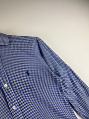 Ralph Lauren navy patch-logo checked button-down long shirt blue/white