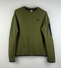 Nike Tech Fleece zipper details printed black logo sweatshirt drak green