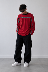 Supreme red stripe embroidery tape logo light sweatshirt red