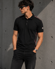 Moncler tricolor tape short polo black