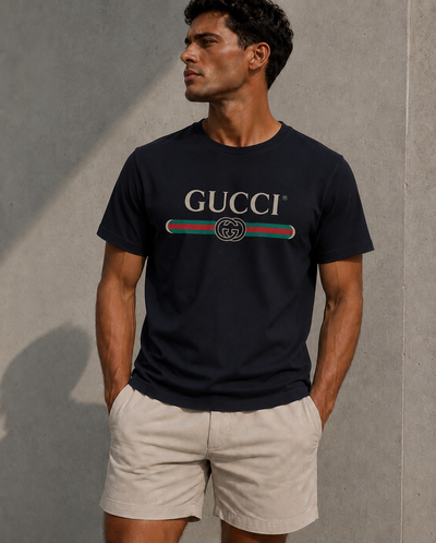Gucci oversize printed chest monogram logo short tee black