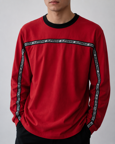 Supreme red stripe embroidery tape logo light sweatshirt red