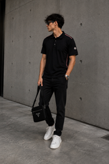 Moncler tricolor tape short polo black