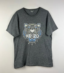 Kenzo printed tiger face graphic logo short sleeve tee grey