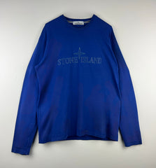 Stone Island printed compass graphic monogram logo long sleeve tee vibrant blue