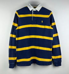 Ralph Lauren embroidery yellow patch-logo long sleeve striped polo navy/yellow