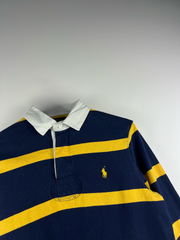 Ralph Lauren embroidery yellow patch-logo long sleeve striped polo navy/yellow