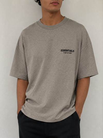 Essentials Fear Of God oversize printed logo short sleeve tee homestay heather