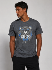 Kenzo printed tiger face graphic logo short sleeve tee grey