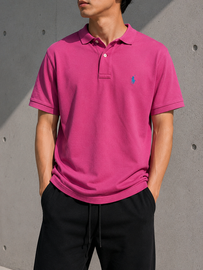 Ralph lauren blue patch-logo short sleeve polo pink