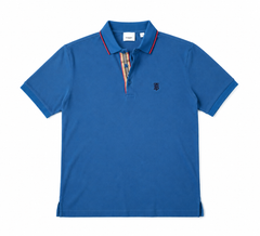 Burberry iconic checked embroidery black patch-logo short polo blue