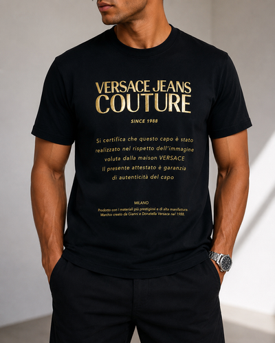 Versace Jeans Couture printed gold graphic logo short tee black