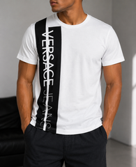 Versace Jeans printed black spellout side logo short tee whitw