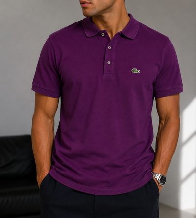 Lacoste embroidered crocodile patch-logo short polo purple