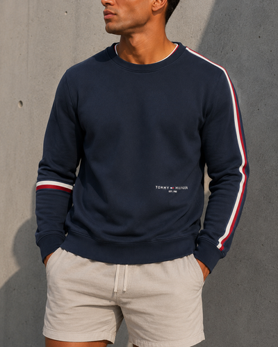 Tommy Hilfiger tricolor distencive global stripe sweatshirt navy