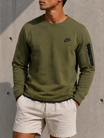 Nike Tech Fleece zipper details printed black logo sweatshirt drak green