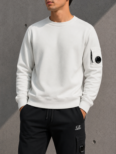 C.P. Company black lens details crewneck sweatshirt white