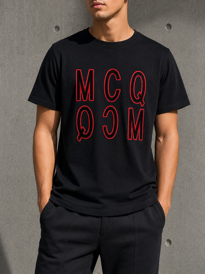 Alexander Mcqueen by MCQ velvet reserve embroidery red patch-logo short tee black