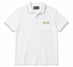 Versace Jeans Couture embroidery gold patch-logo pocket short polo white