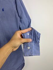 Ralph Lauren navy patch-logo checked button-down long shirt blue/white